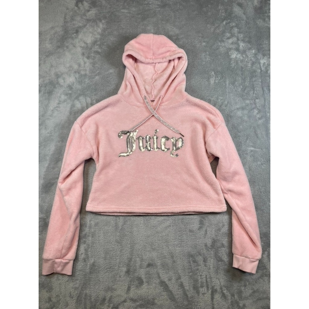 Juicy Couture Hoodie Women S Pink Sleepwear Top Sequined Logo Plush Bling Y2K